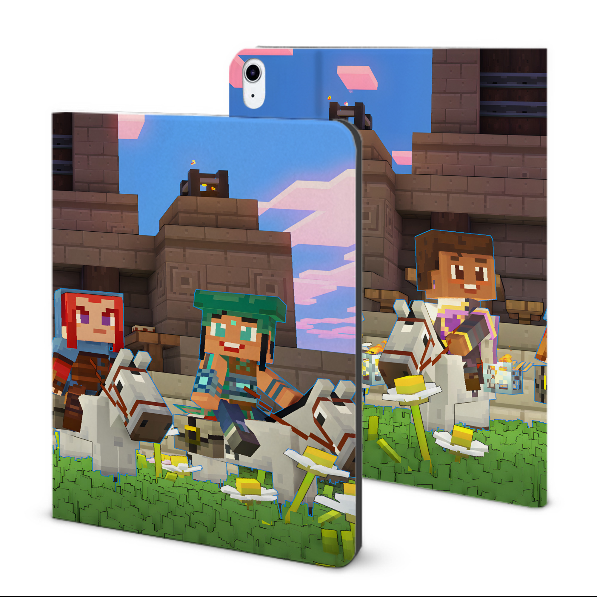 （画像用） マインクラフト ブロックの世界 Minecraft MC Block world IPad ケース ブック型 PUレザー TPU 耐衝撃 軽量 薄型 ペン収納なし 全面保護 IPad 各モデル対応
